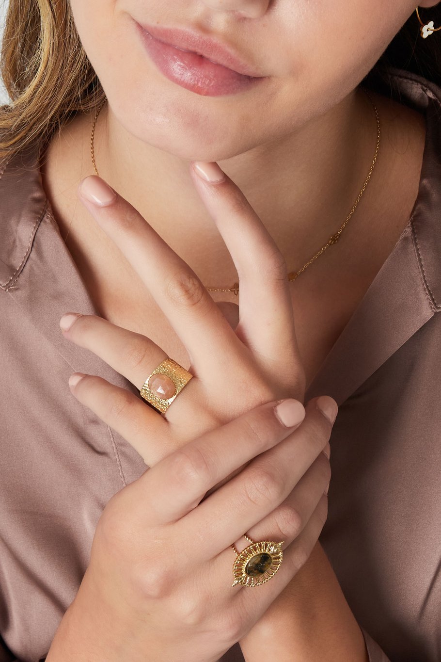 The Edit - Chunky Pink Stone Ring in Gold