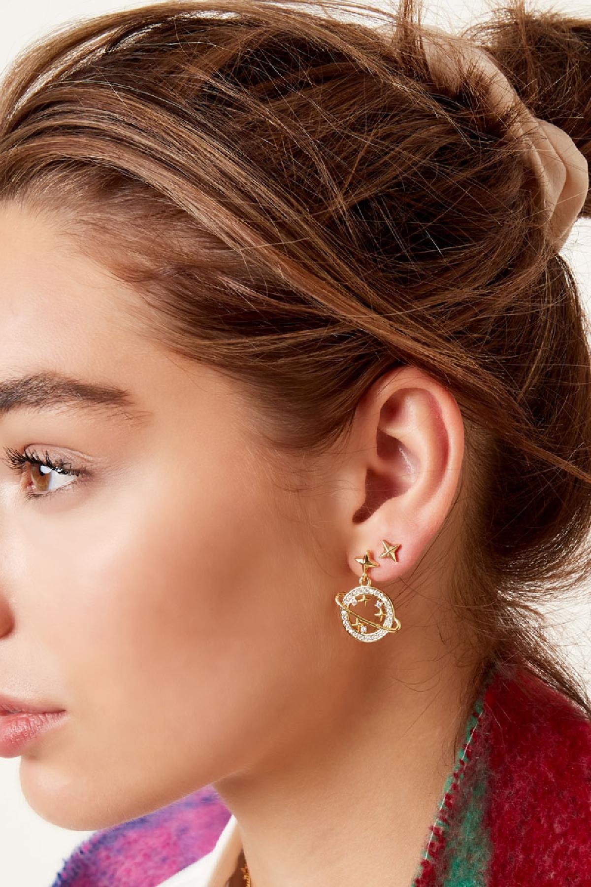 The Edit - Gold Tone Sparkle Planet Earrings in Green