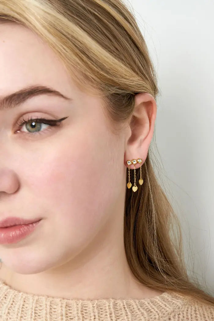 The Edit- Blue and Green Sparkle Earrings with Drop Hearts