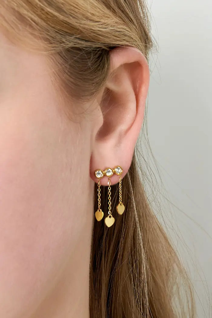 The Edit- Blue and Green Sparkle Earrings with Drop Hearts