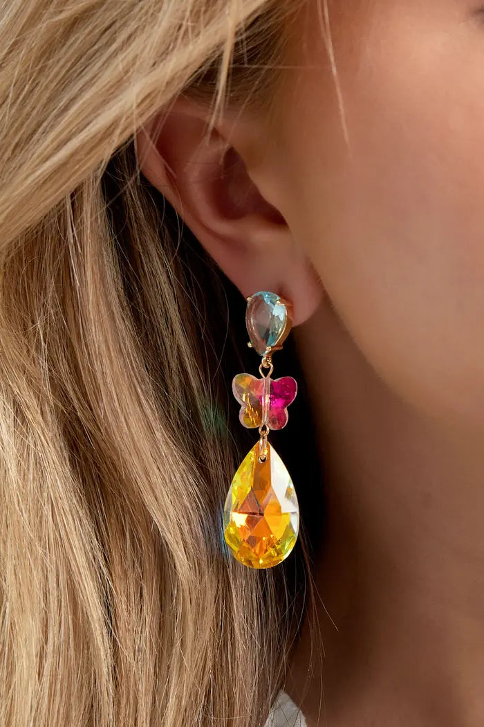 The Edit - Iridescent Butterfly Drop Earrings in Green & Teal