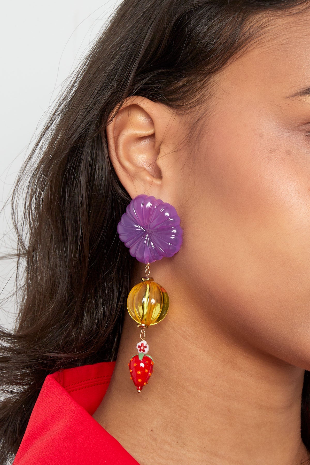 The Edit - Statement Strawberry Flower Earrings in Red & Purple