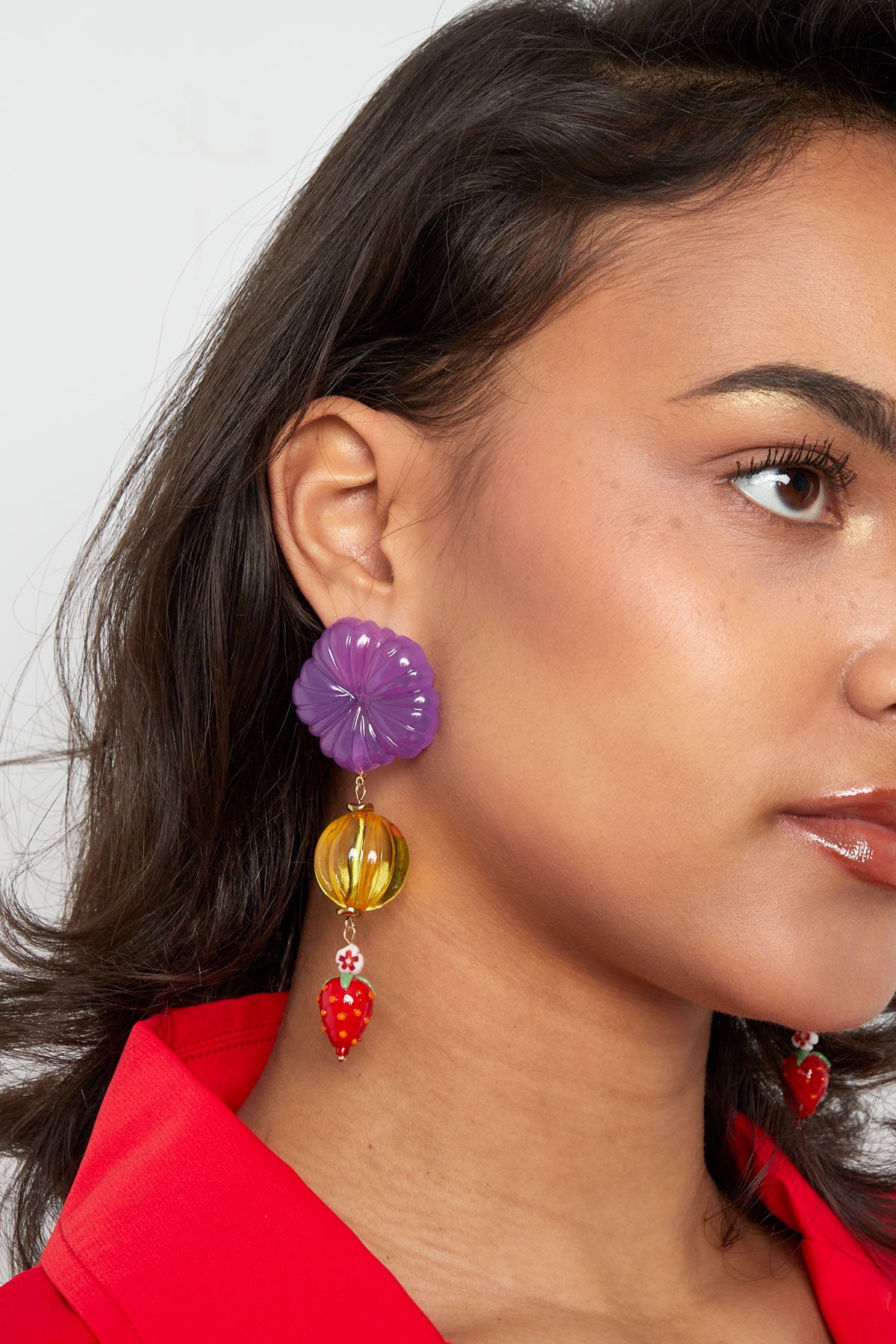 The Edit - Statement Strawberry Flower Earrings in Red & Purple