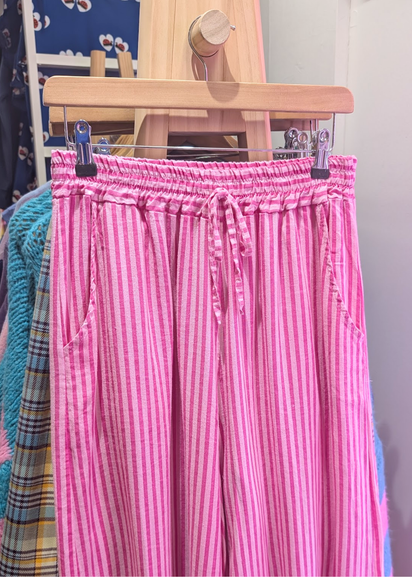 The Edit - Pink Stripe Linen Wide Leg Trousers