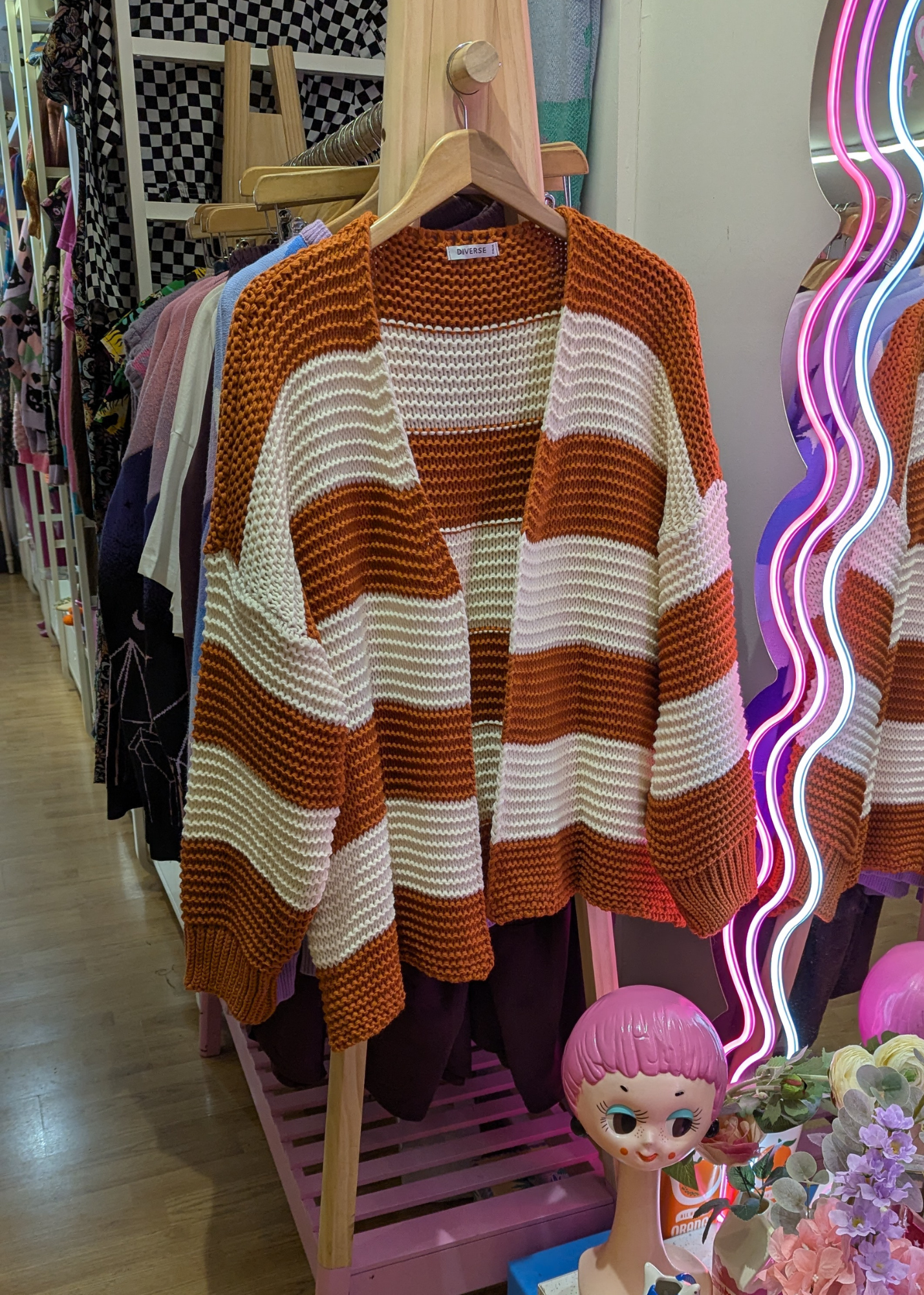 The Edit - Apricot & Cream Striped Knit Cardigan