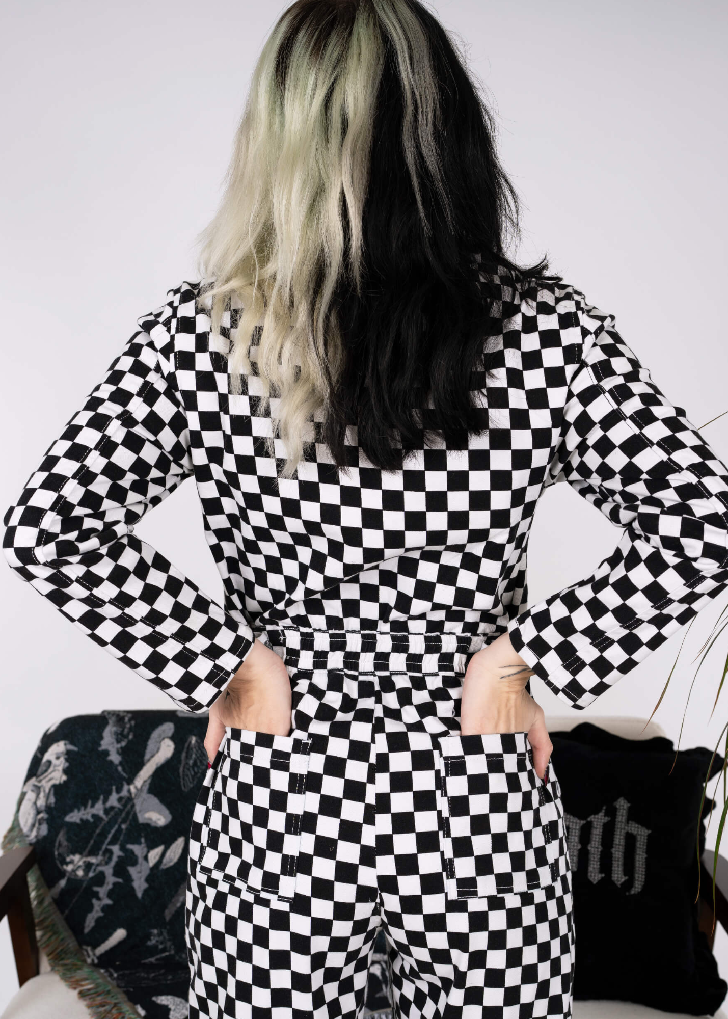 Run & Fly - Black & White Checkerboard Stretch Twill Boiler Suit