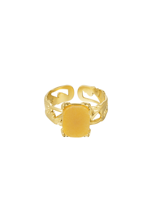 The Edit - Elegant Orange Rectangular Stone Ring in Gold