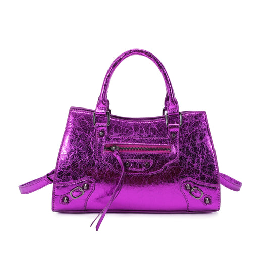 The Edit - Metallic Faux Grab Bag in Purple