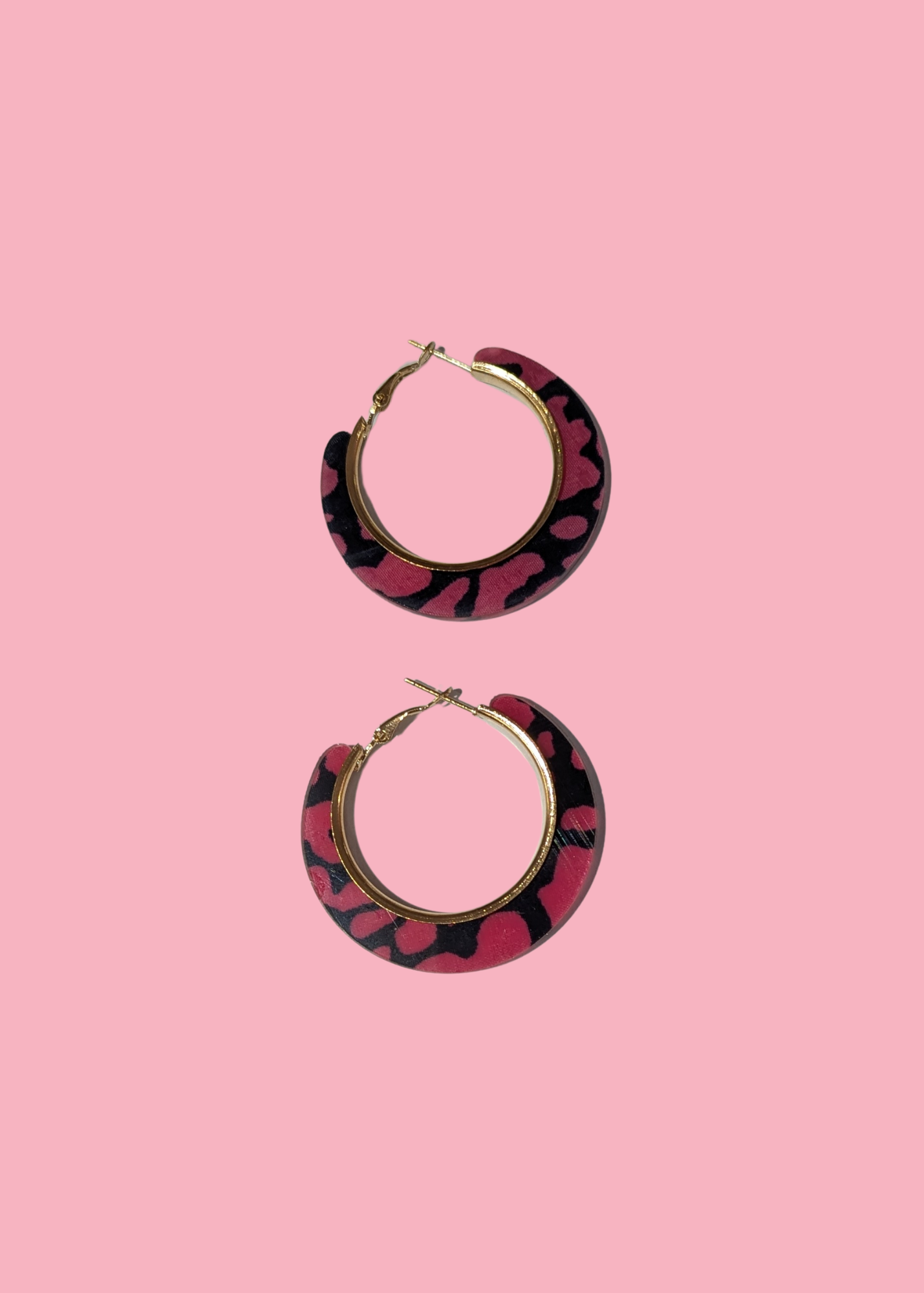 The Edit - Black & Pink Cow Print Acrylic Hoop Earrings