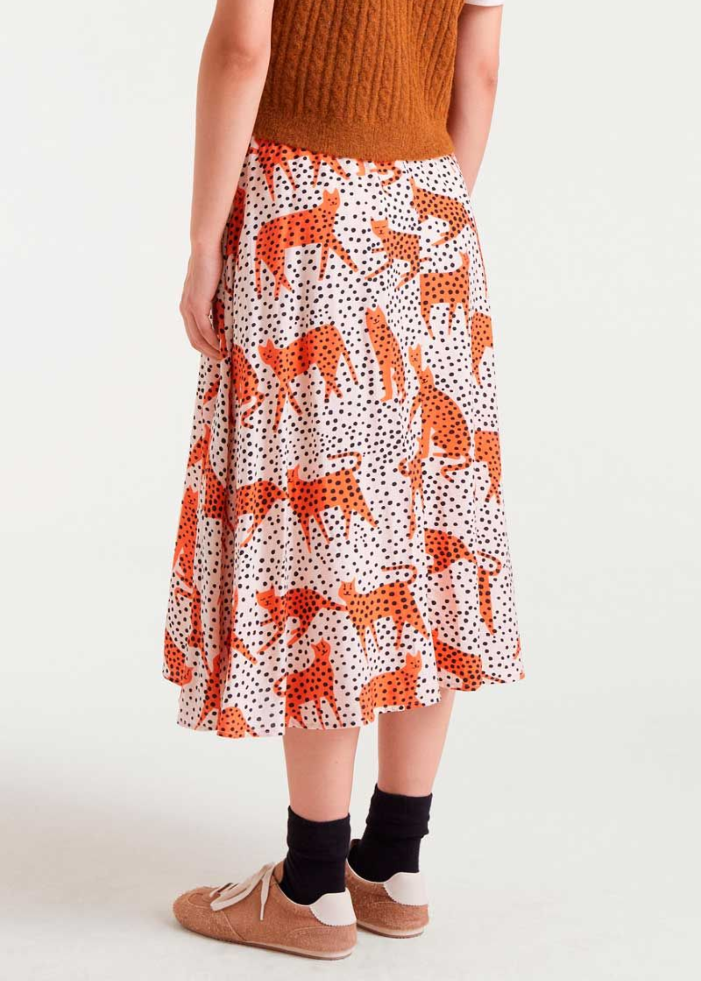 Compañia Fantastica - Cream and Black Spot Leopard Midi Skirt