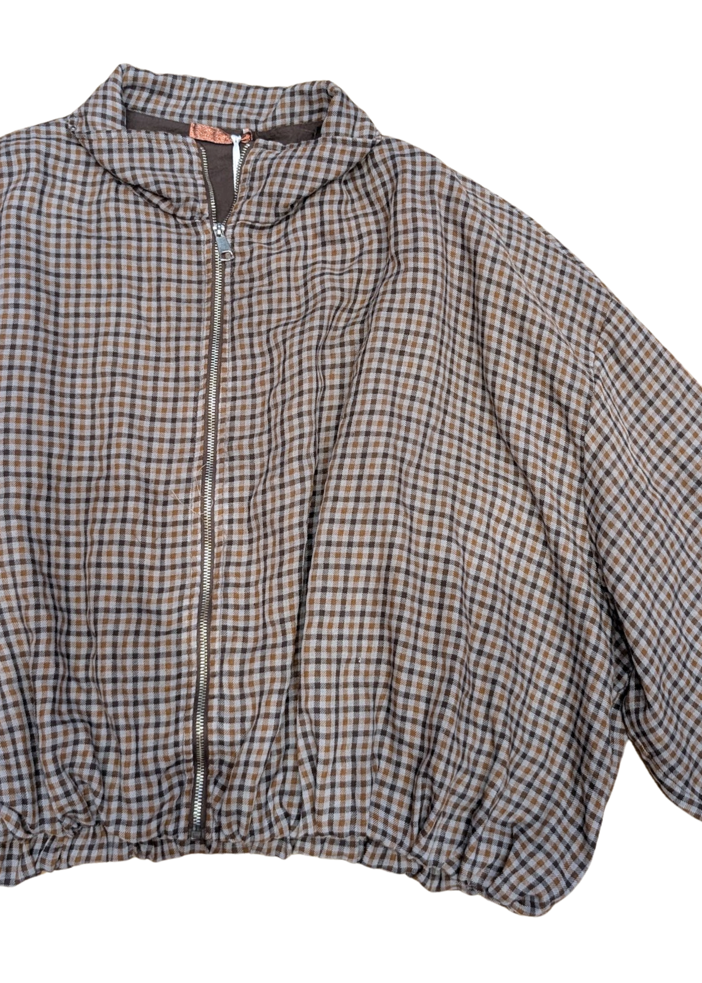 The Edit - Brown Gingham Cropped Zip-up Jacket