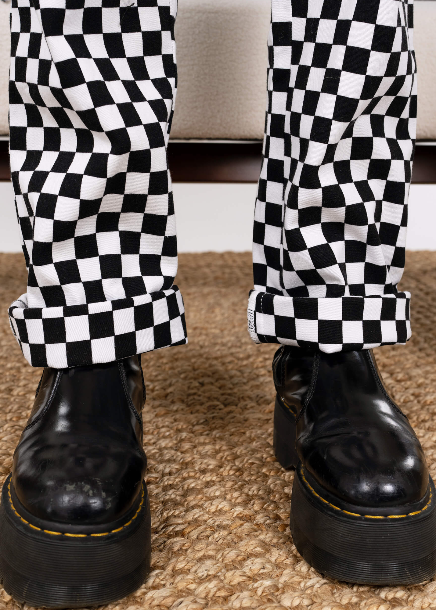 Run & Fly - Black & White Checkerboard Stretch Twill Boiler Suit