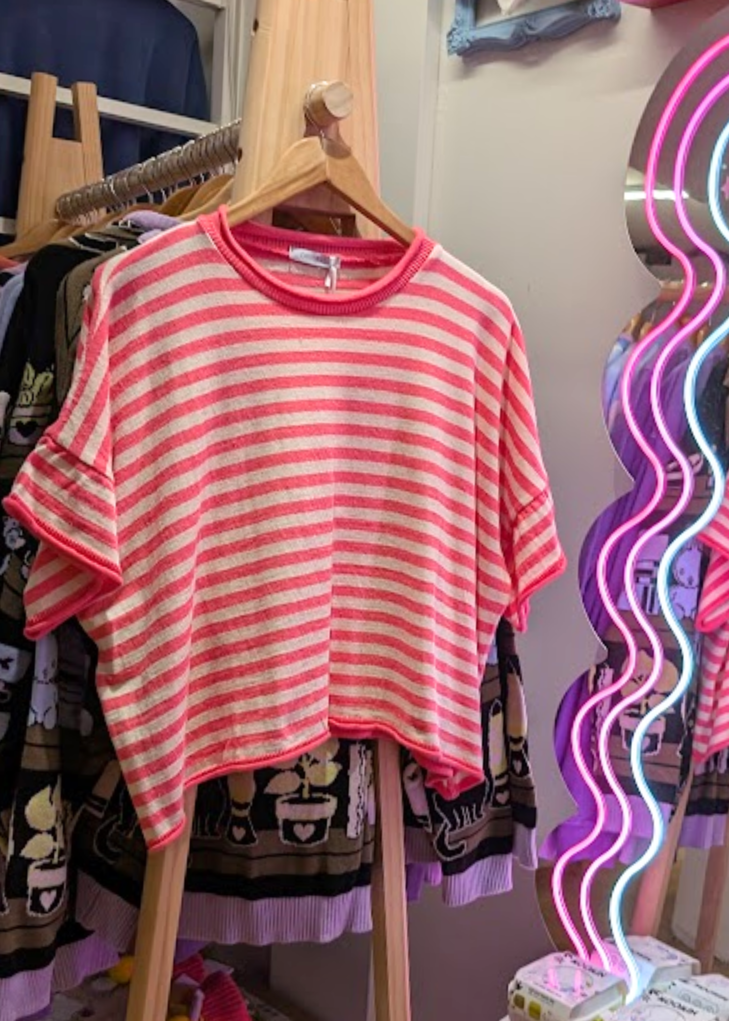 The Edit - Pink & White Stripe Short Sleeve Knitted Tee