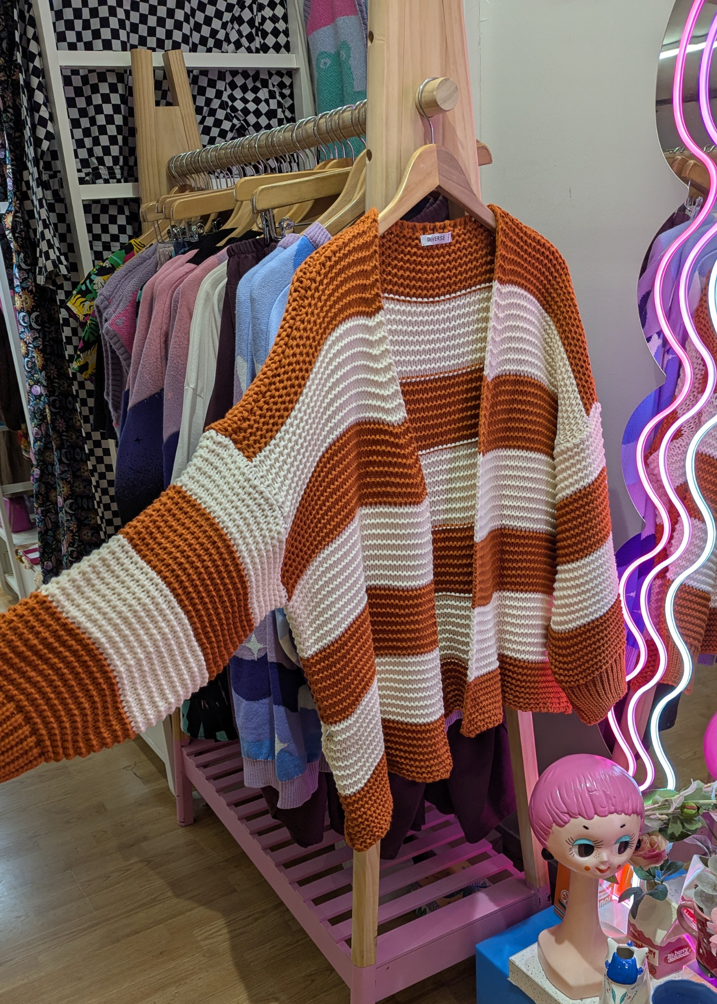 The Edit - Apricot & Cream Striped Knit Cardigan