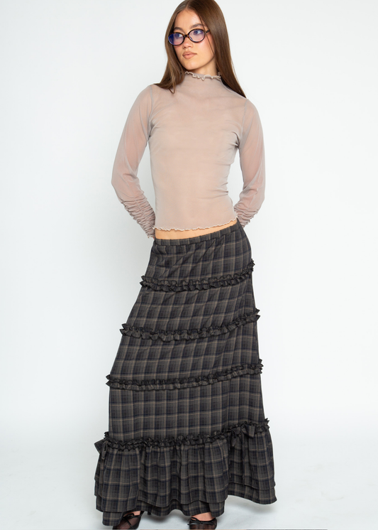 Daisy Street - Snowdrop Grey Checked Skirt with Bows