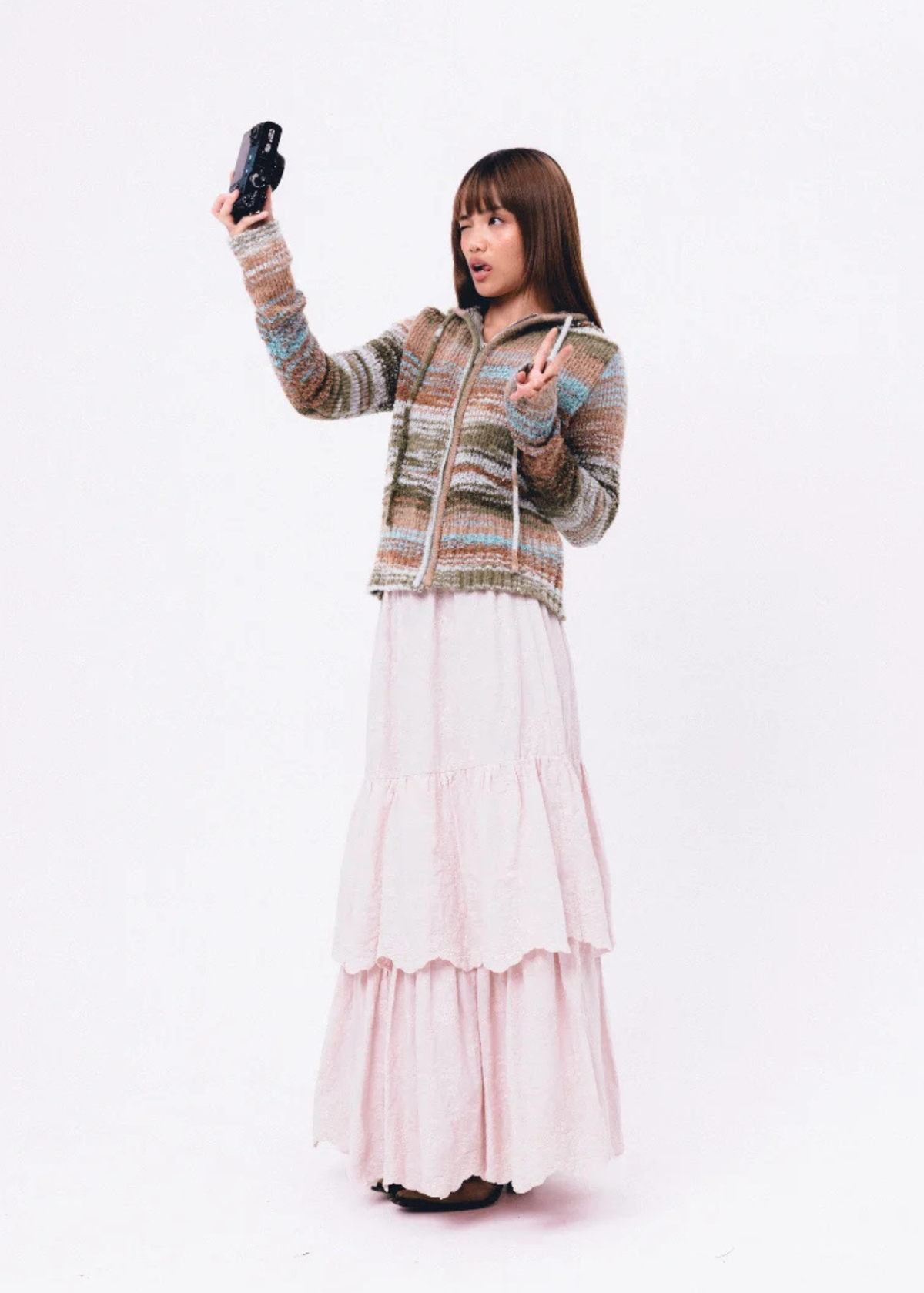 Daisy Street - Earthy Striped Knit Hoodie