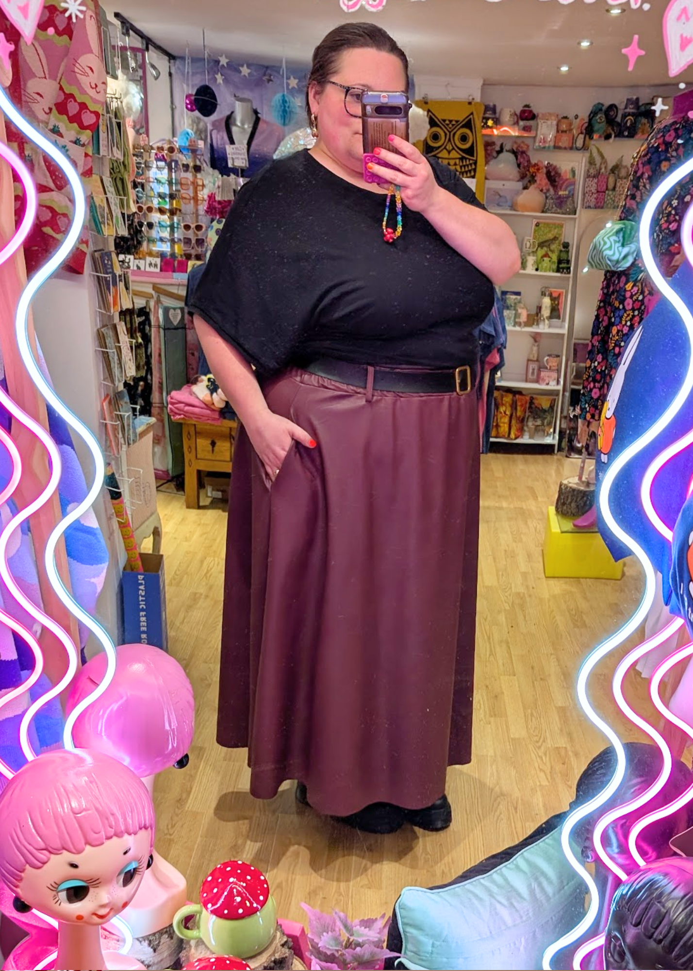 The Edit - Faux Leather Burgundy Midi Skirt