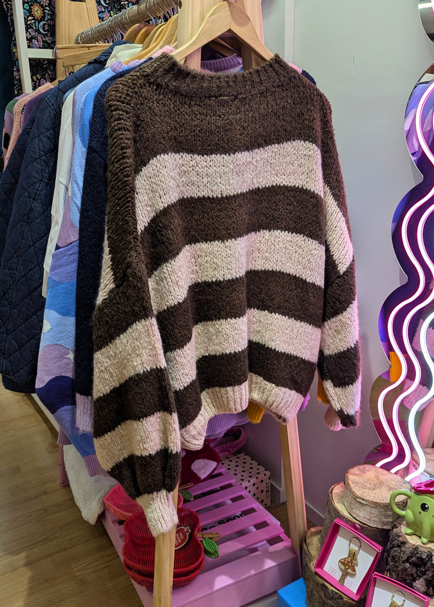 The Edit - Brown and Pale Pink Stripe Knit Jumper
