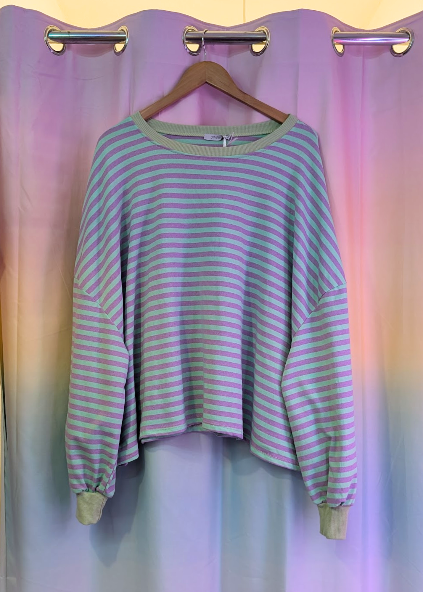 The Edit - Long Sleeve Lilac & Mint Stripe Oversized Tee
