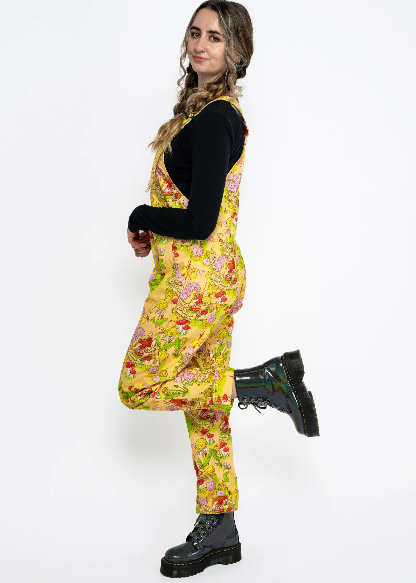 Run & Fly x The Mushroom Babes Snail Picnic Party Stretch Twill Dungarees