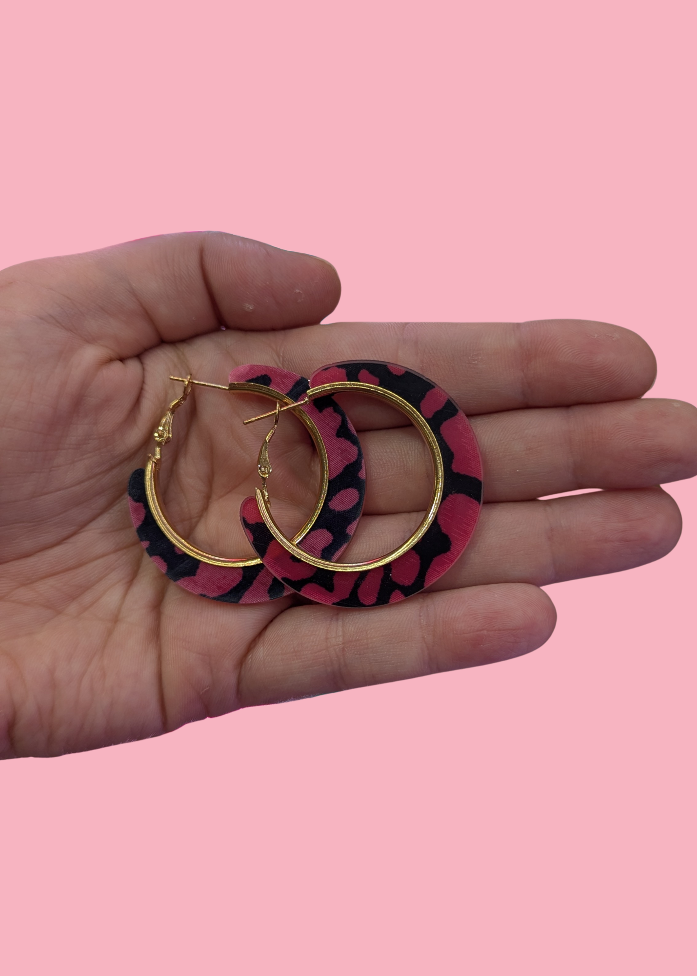 The Edit - Black & Pink Cow Print Acrylic Hoop Earrings