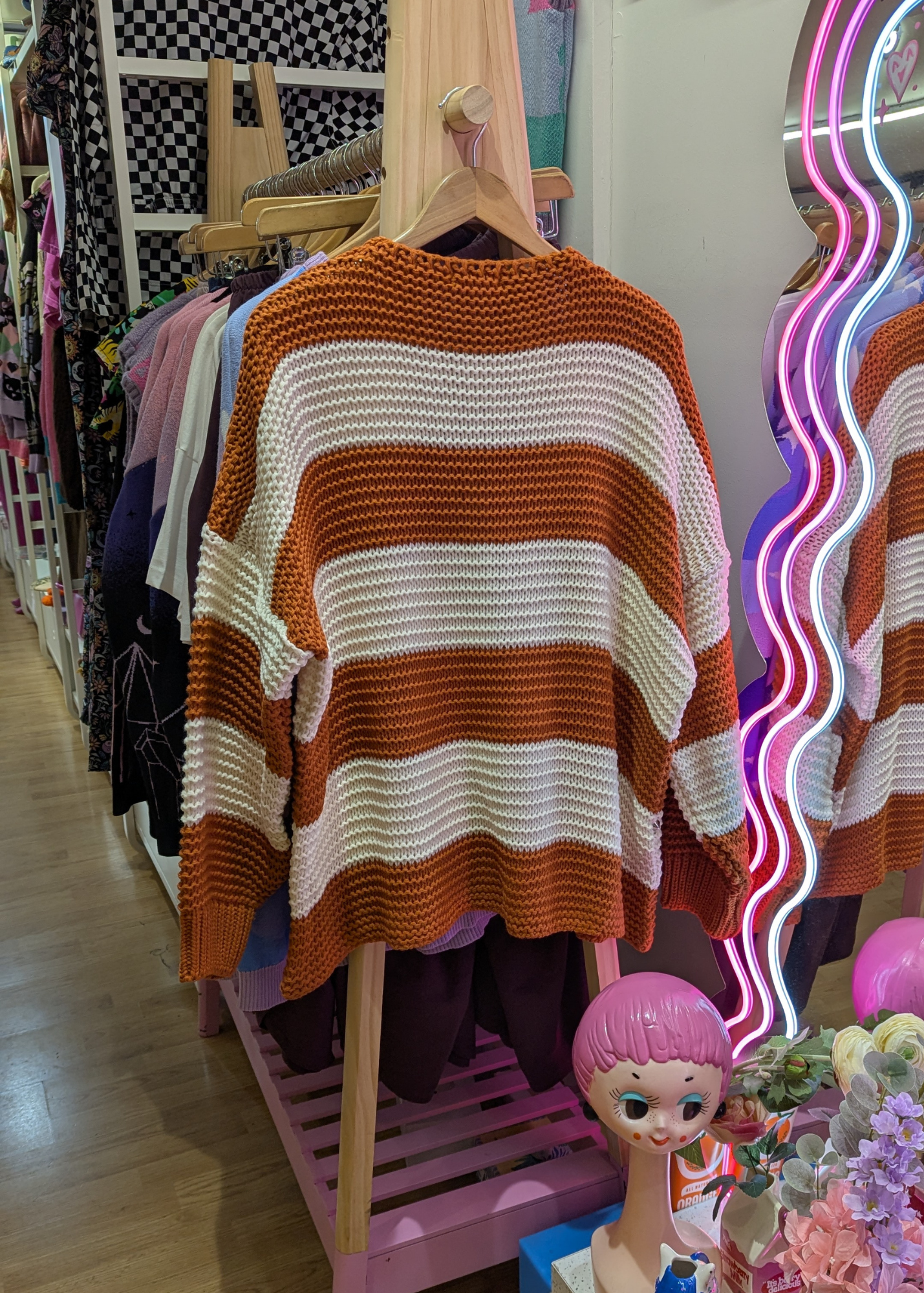 The Edit - Apricot & Cream Striped Knit Cardigan