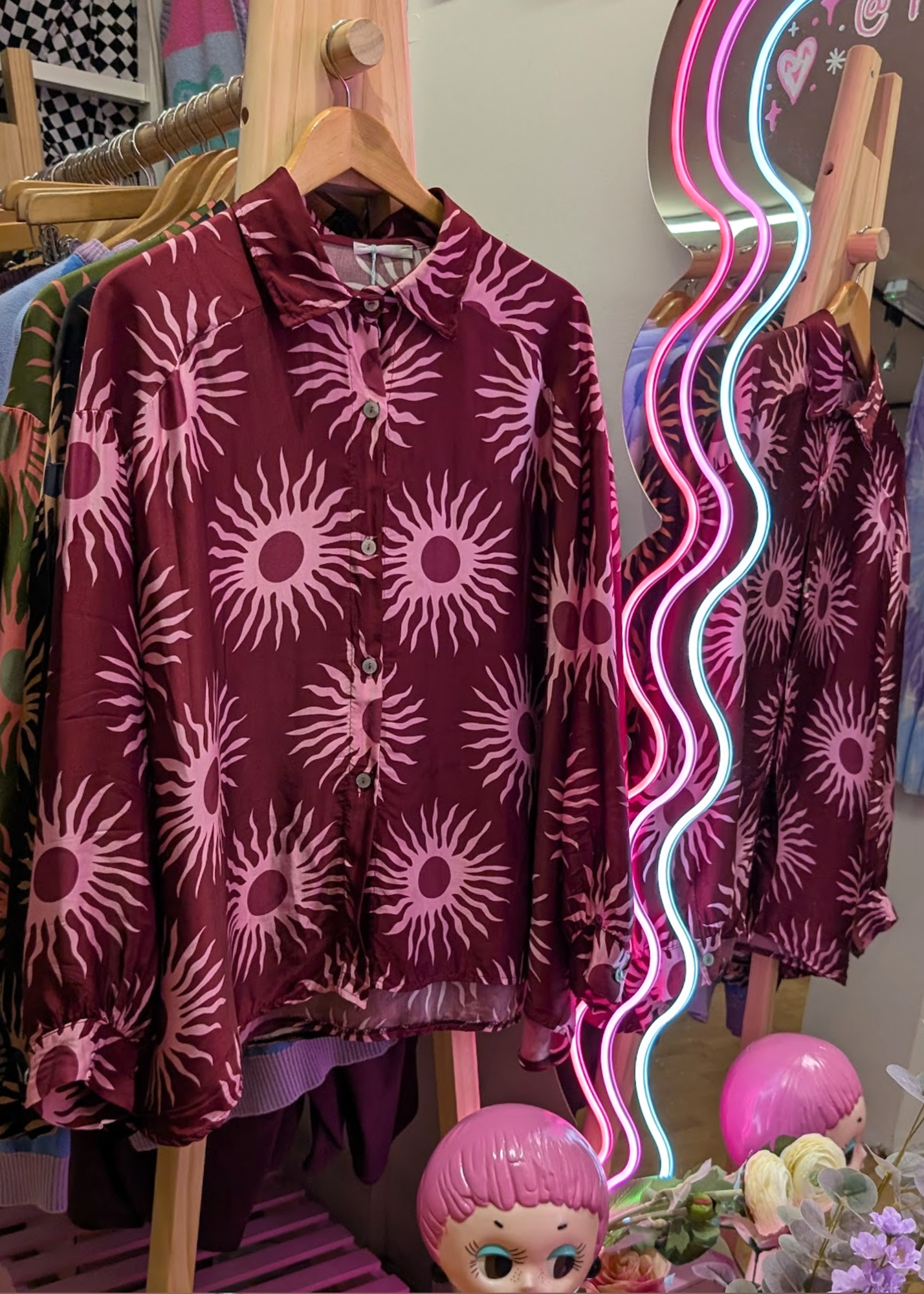 The Edit - Burgundy and Pink Sun Shirt