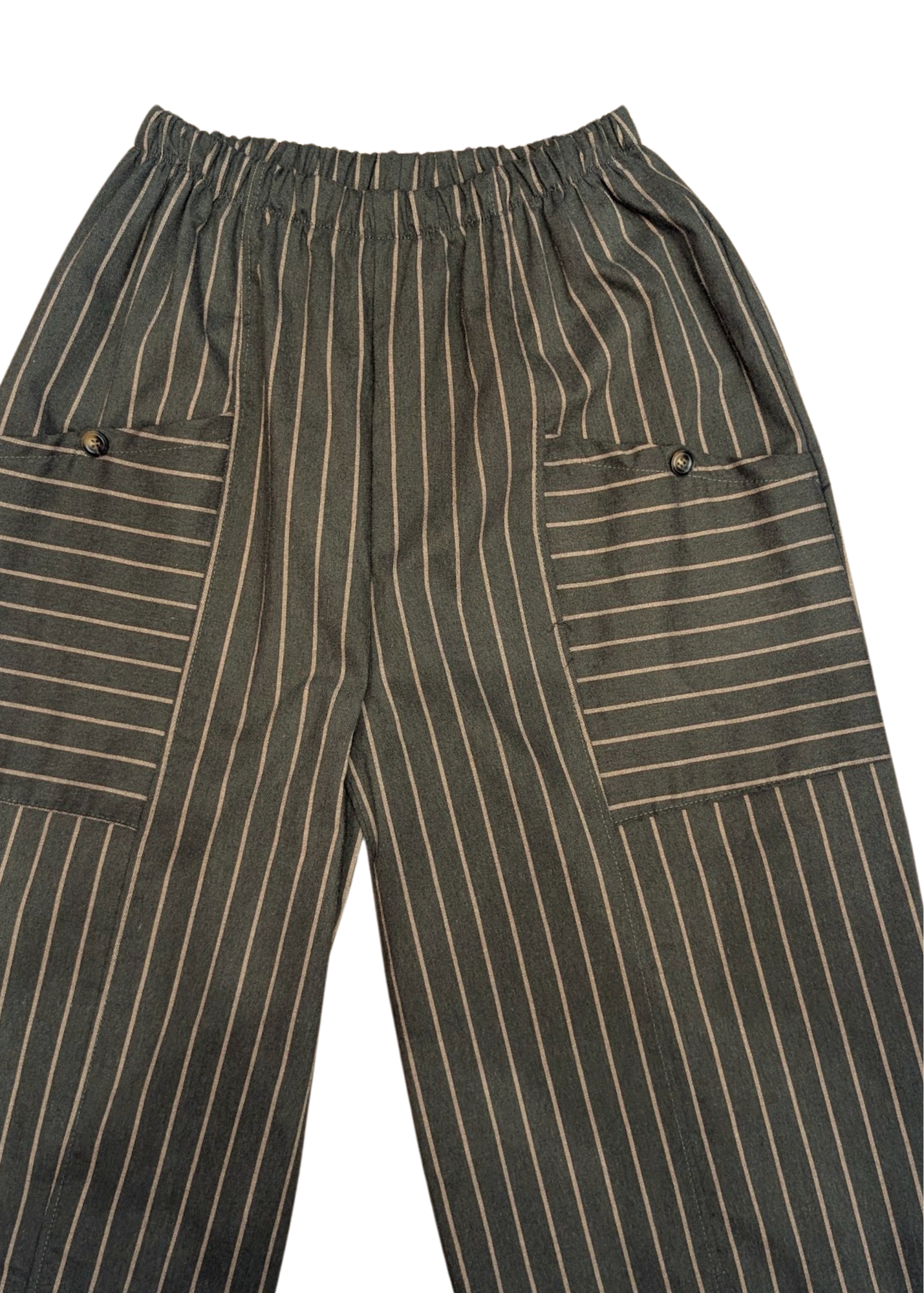 The Edit - Khaki & Cream Pinstripe Barrel Cocoon Trousers