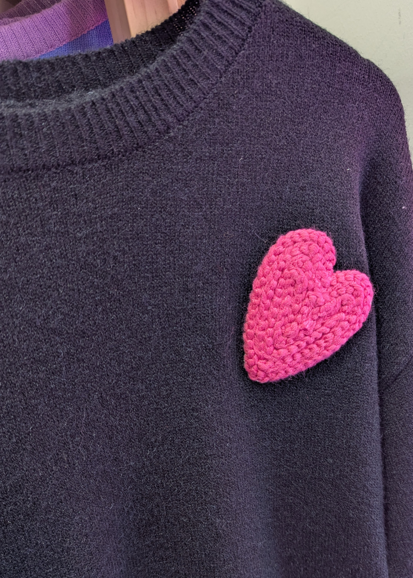 The Edit - Black Knit Jumper with Colourful Hearts