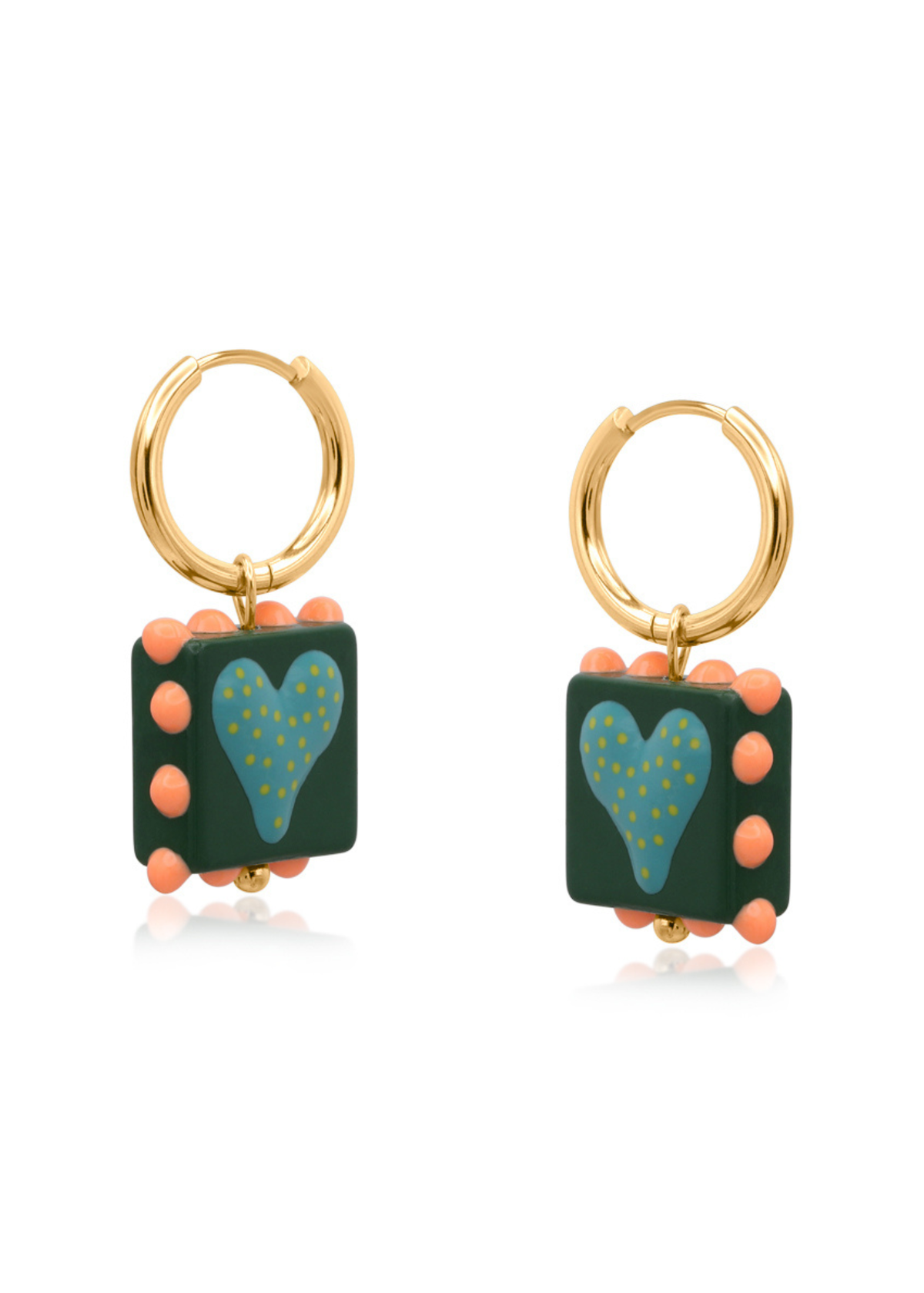 Big Metal London - Heart Square Charm Earrings