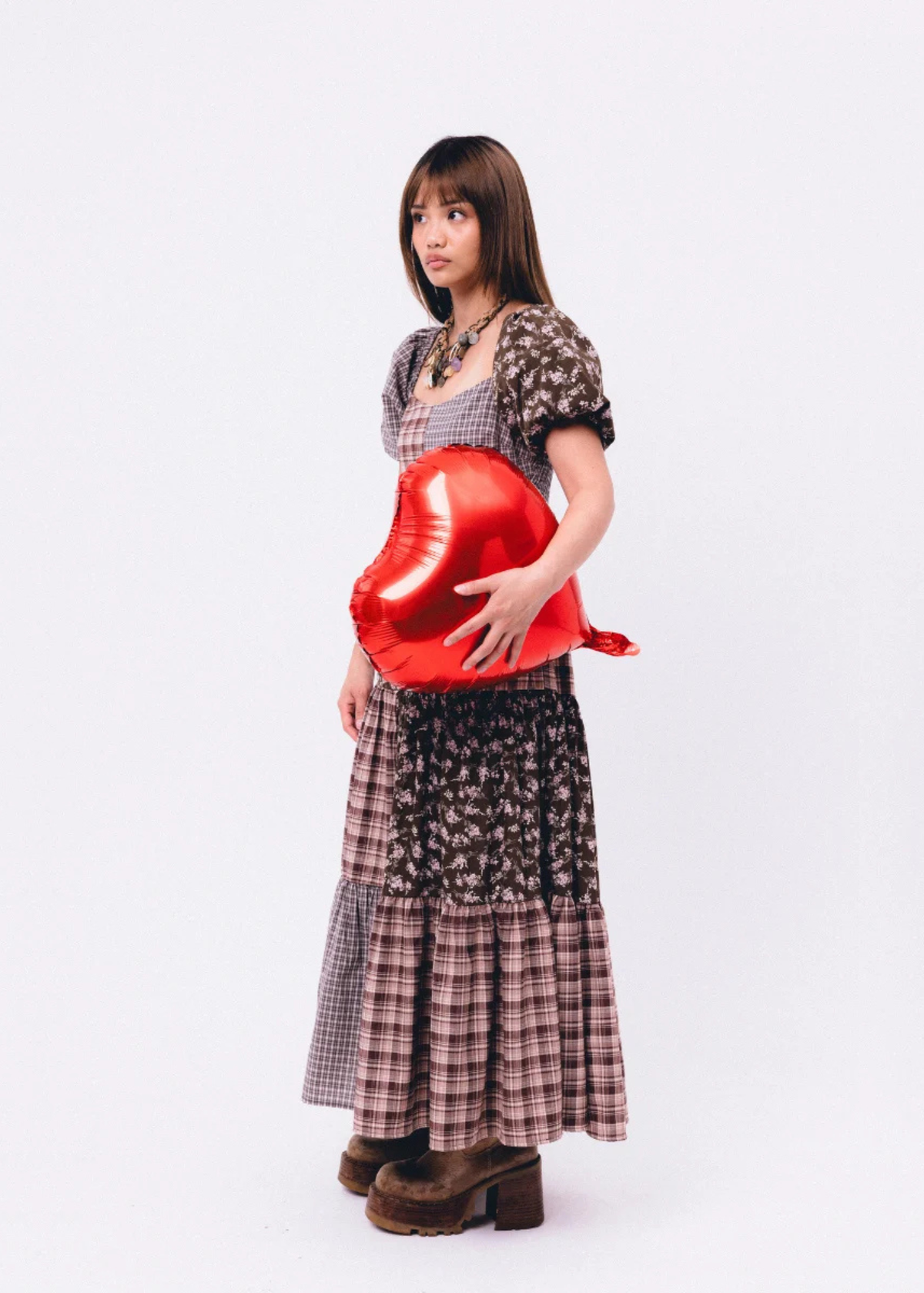 Daisy Street - Freesia Mixed Fabric Check & Flower Dress