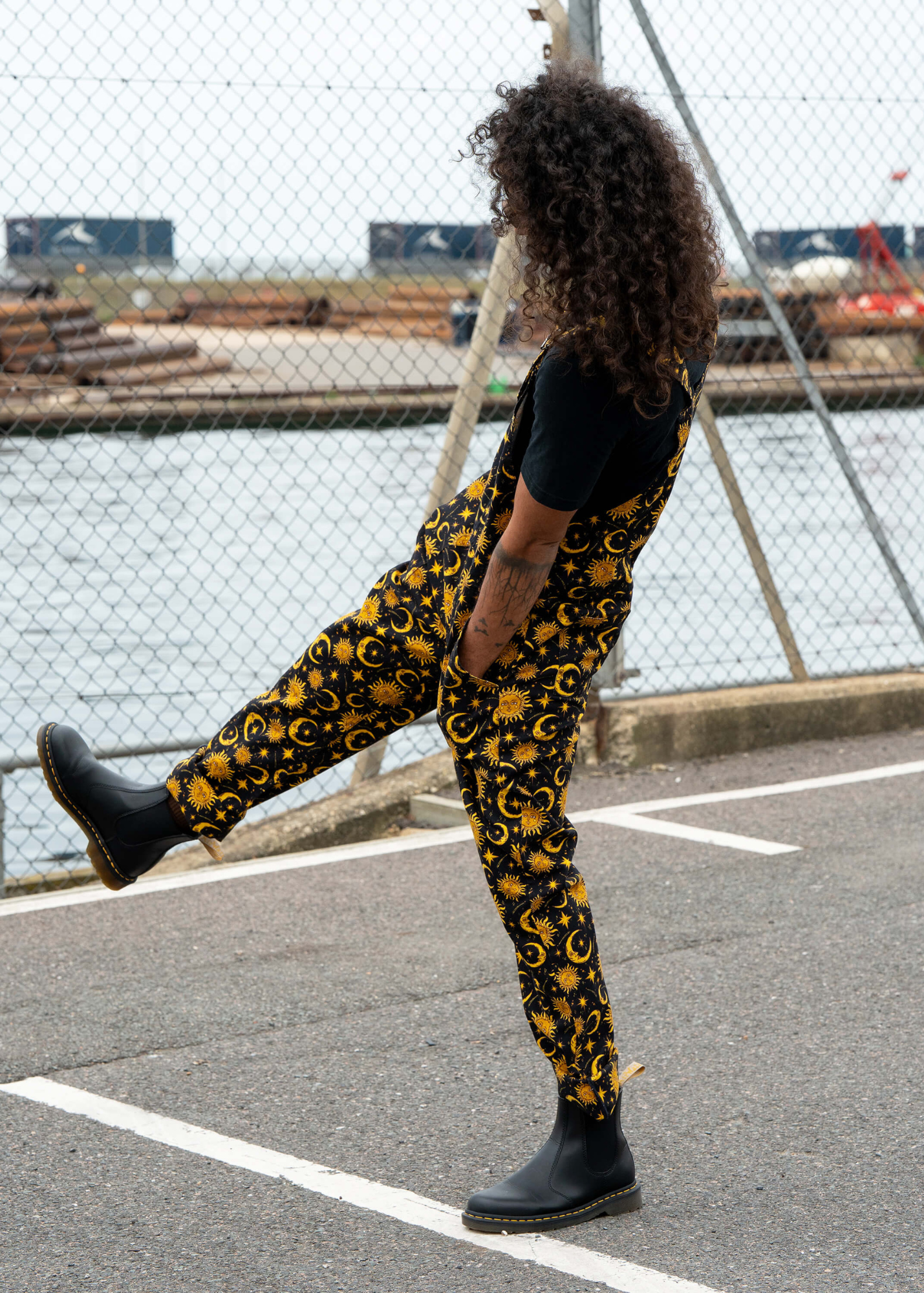 Rebel Romance - Celestial Sun and Moon Stretch Dungarees