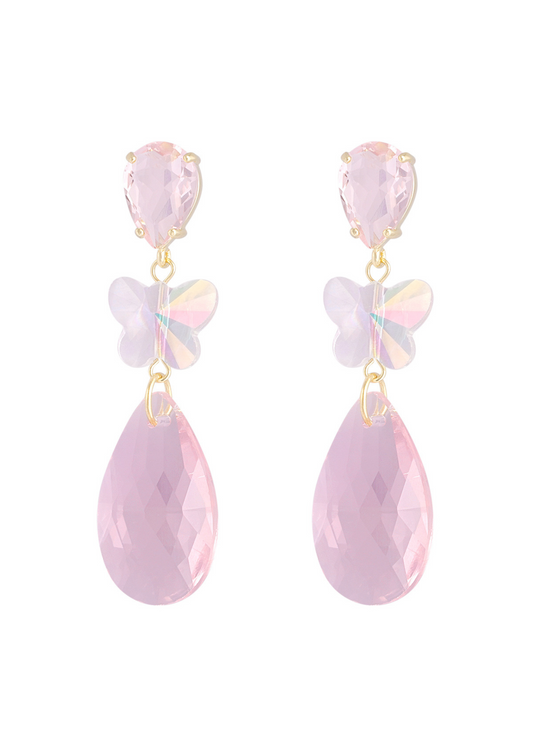 The Edit -  Iridescent Butterfly Drop Earrings in Pink