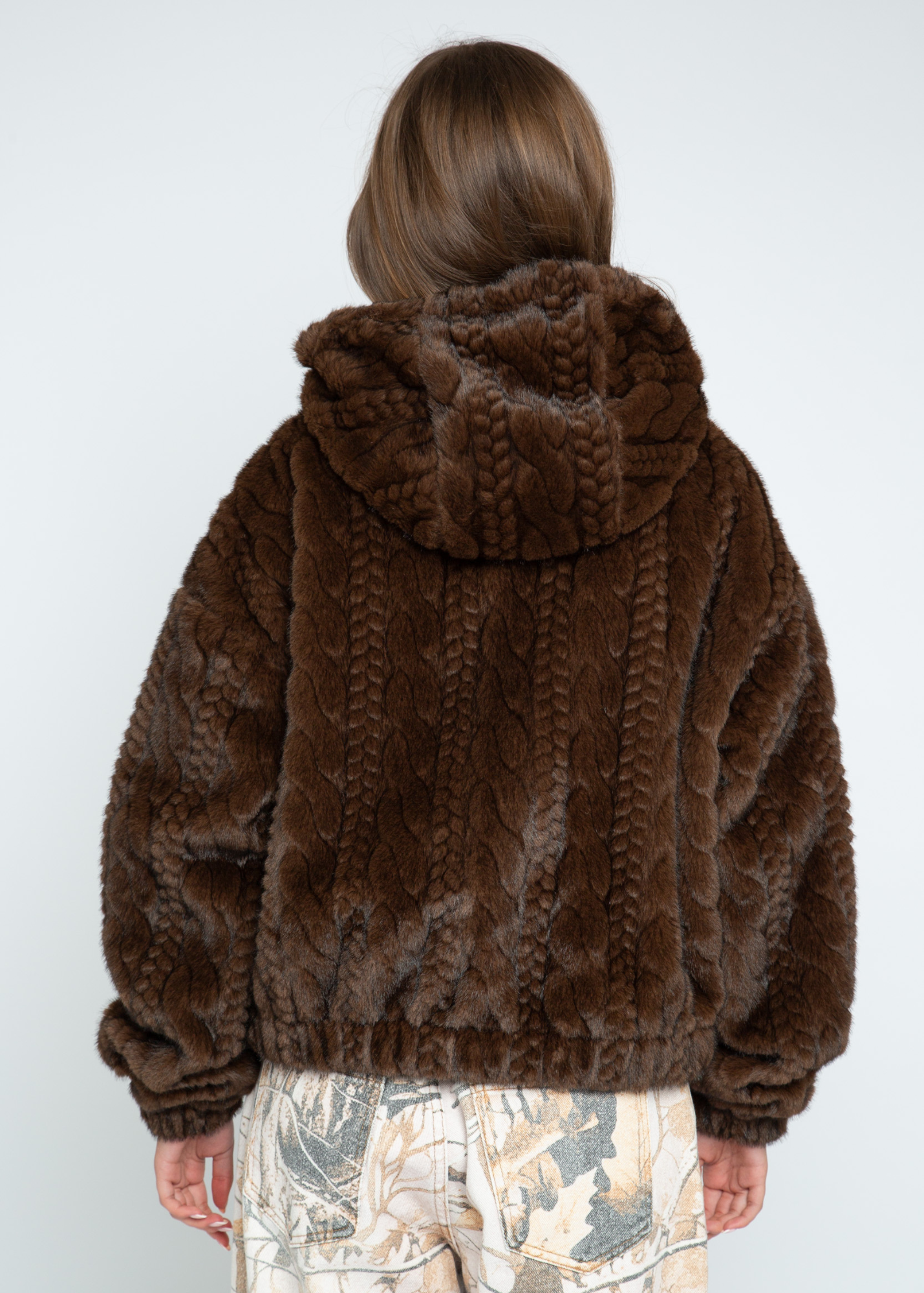 Daisy Street - Brown Faux Fur Cable Jacket