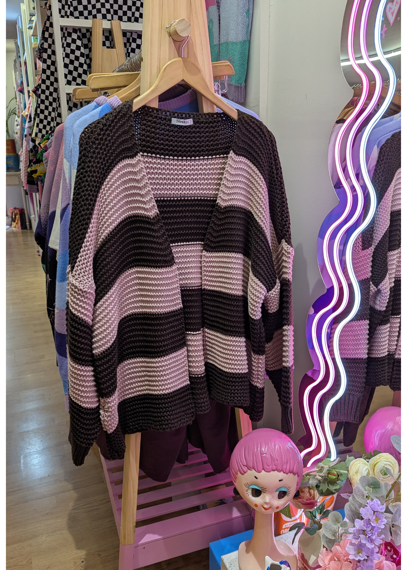 The Edit - Brown & Pink Striped Knit Cardigan