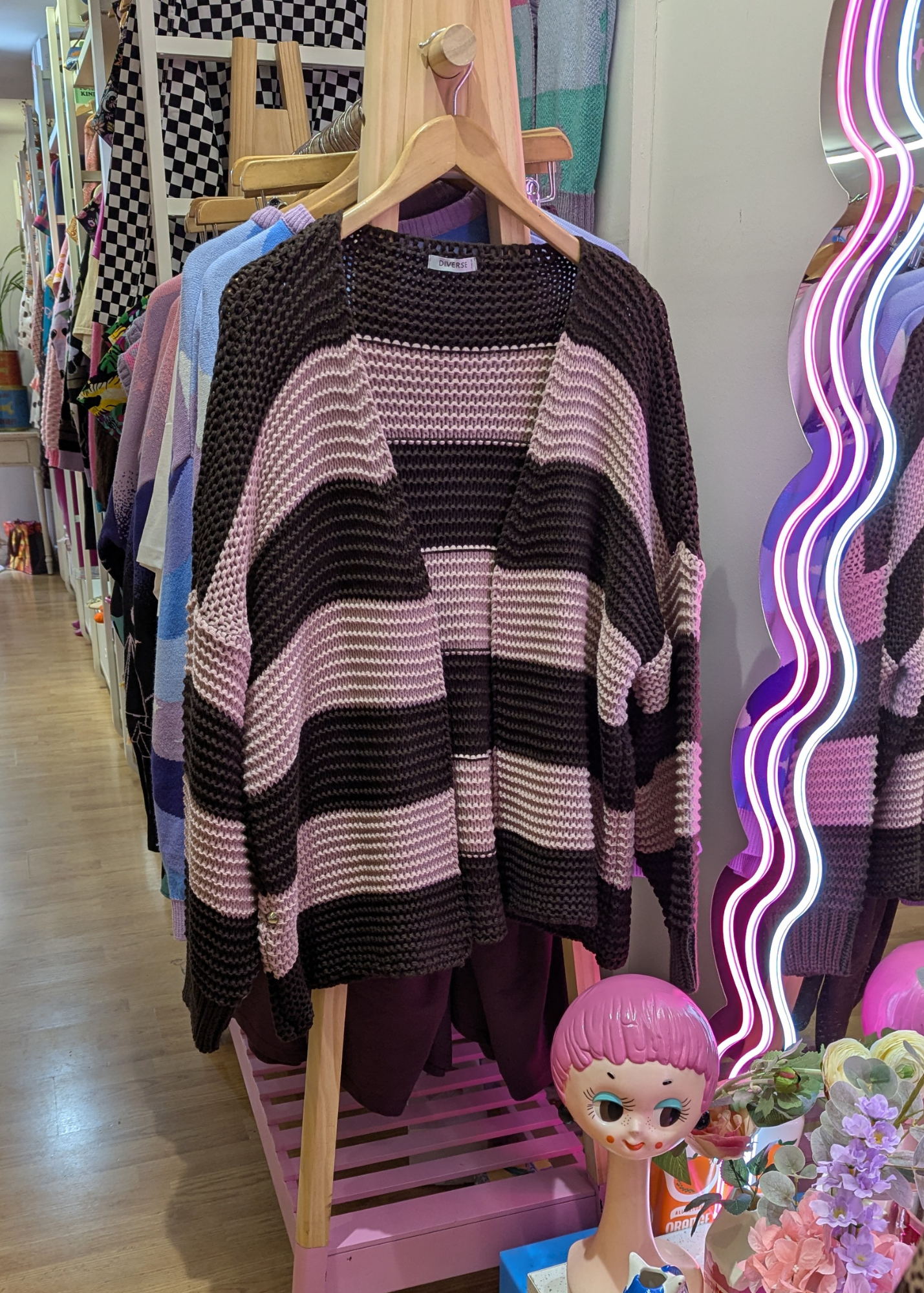 The Edit - Brown & Pink Striped Knit Cardigan