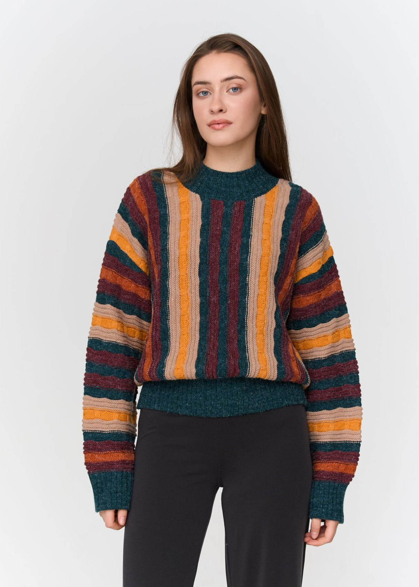 24COLOURS - Textured Striped Knitted Jumper