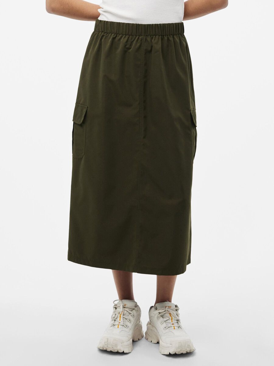 Pieces - Khaki Green Cargo Midi Skirt