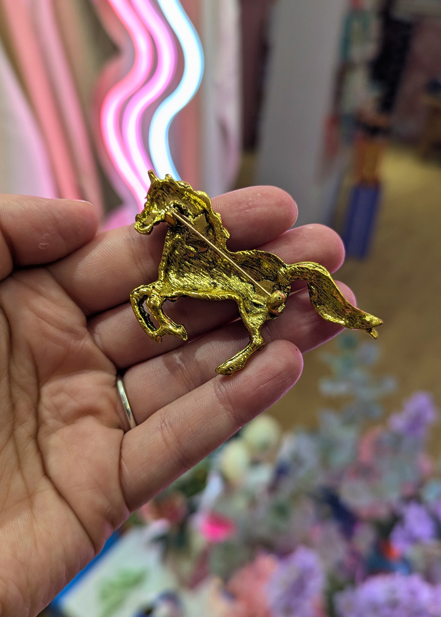 The Edit - Brown Bejeweled Horse Brooch