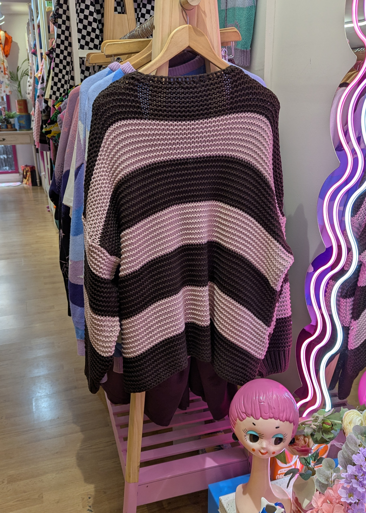 The Edit - Brown & Pink Striped Knit Cardigan