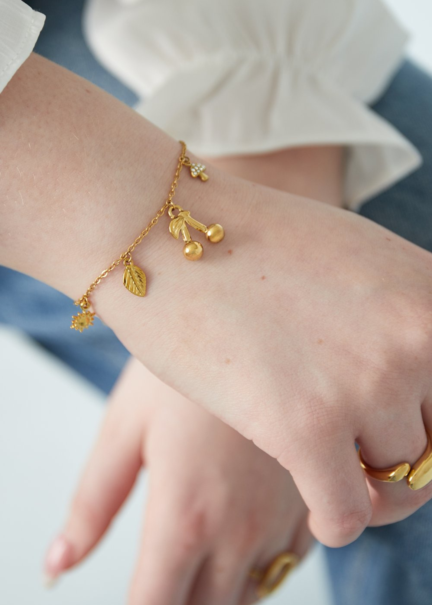 The Edit - Cherry Charm Bracelet in Gold