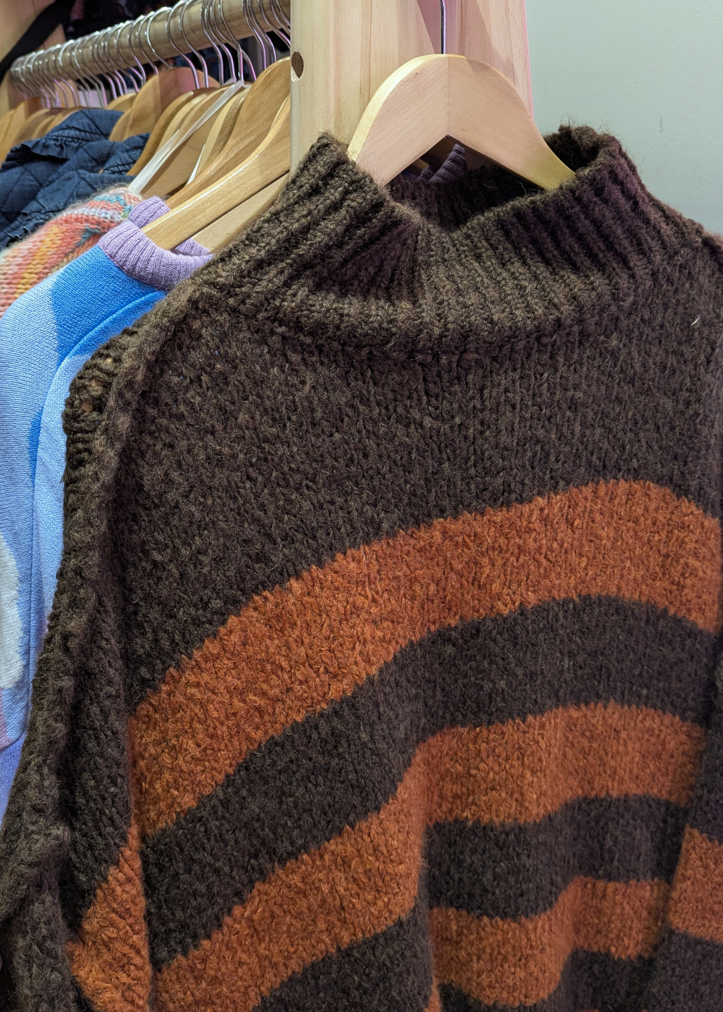 The Edit - Oversized Brown & Rust Knitted Stripe Jumper with Exposed Seams