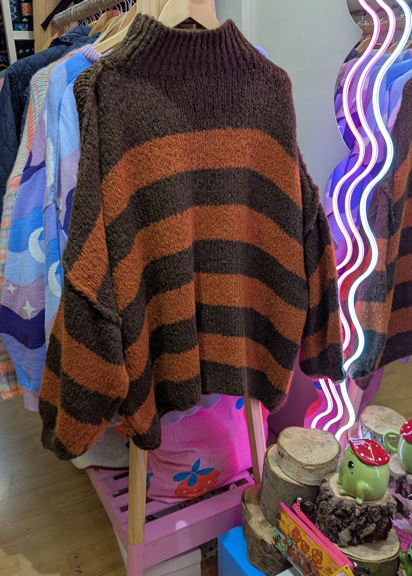 The Edit - Oversized Brown & Rust Knitted Stripe Jumper with Exposed Seams