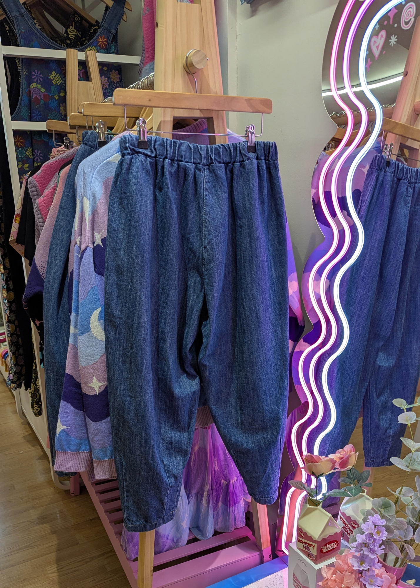 The Edit - Blue Denim Barrel Trousers