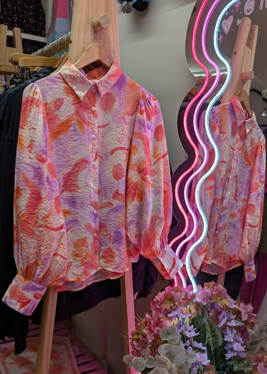 The Edit - Coral & Lilac Watercolour Doodle Shirt