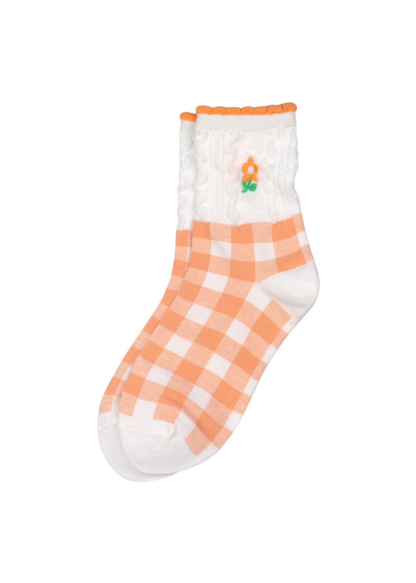 Joe Cool - Orange Gingham Flower Socks