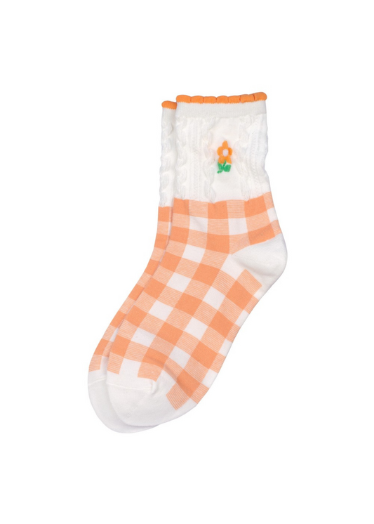 Joe Cool - Orange Gingham Flower Socks