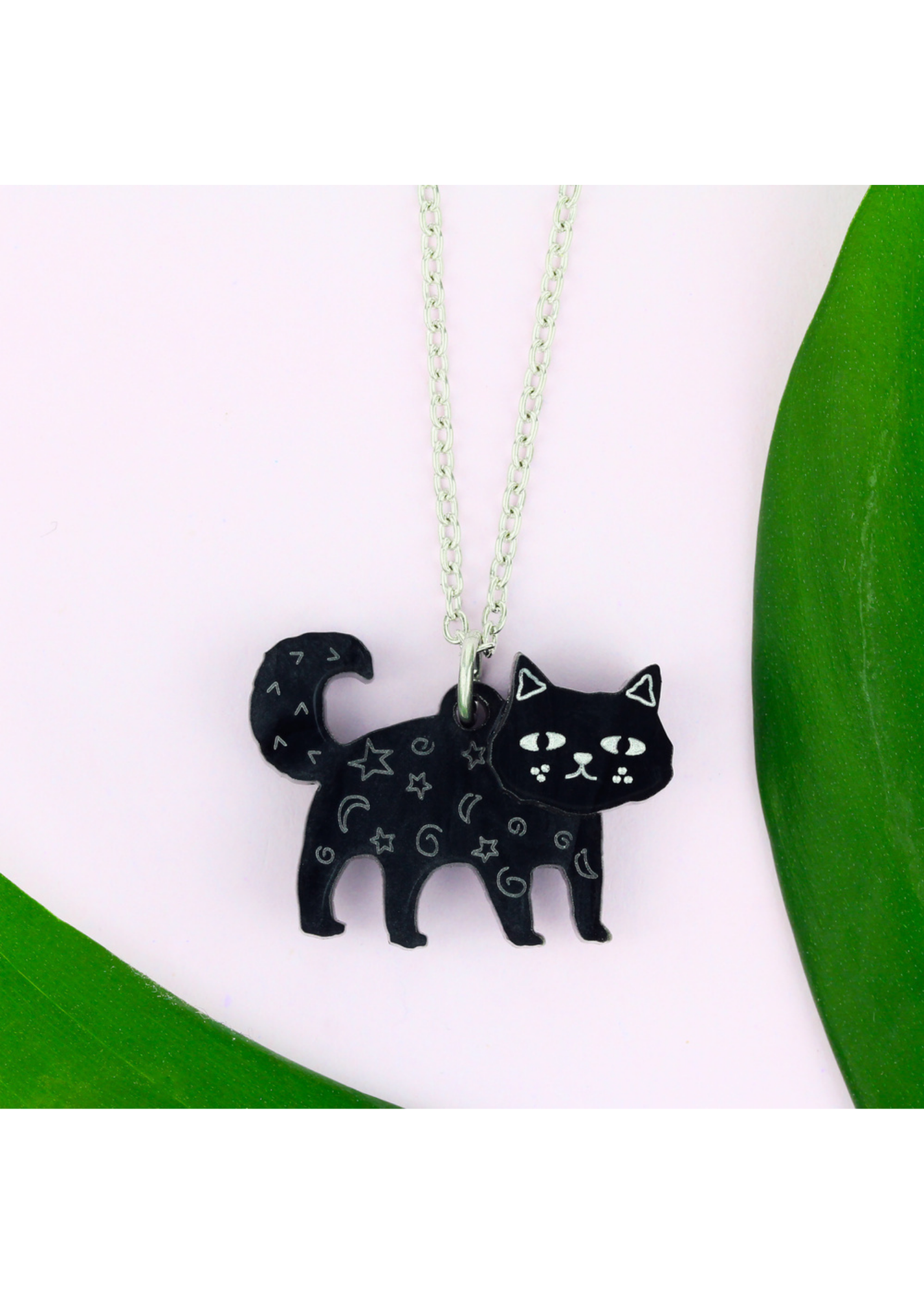 Little Moose - Black Doodle Cat Charm Necklace