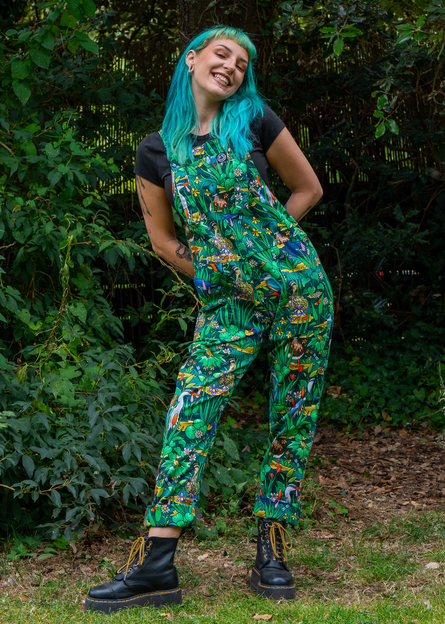 Rebel Romance - Pond Birds Stretch Dungarees