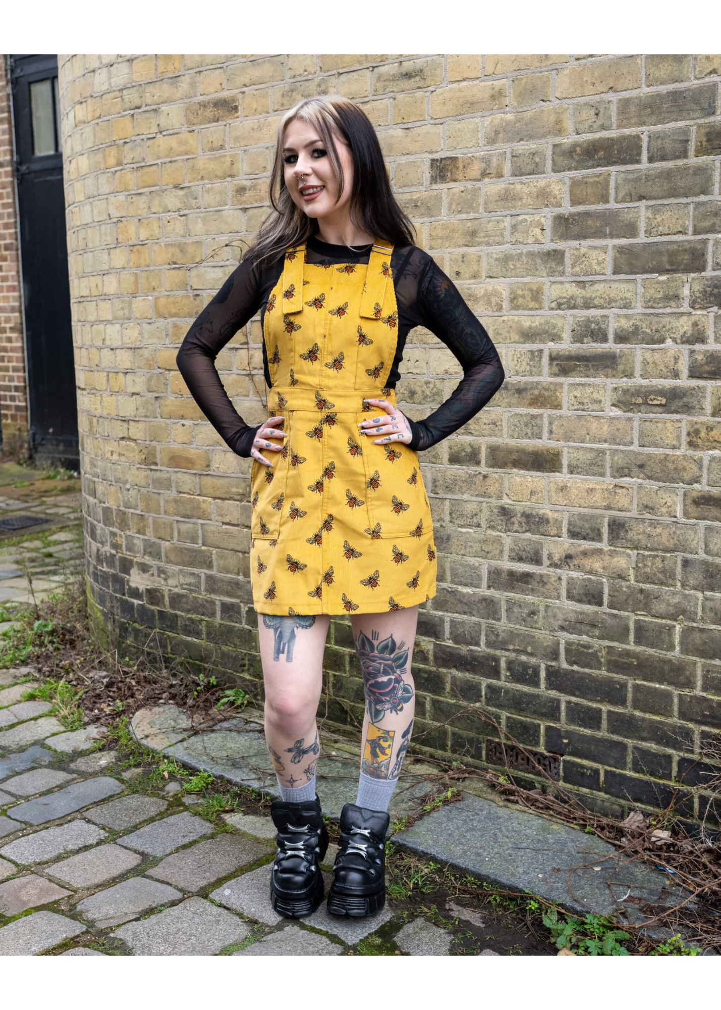 Run & Fly - Mustard Corduroy Bee Pinafore